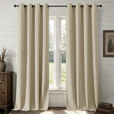 Grommet Top Blackout Room Darkening Curtains, Solid Thermal Insulated Polyester Window Curtain Set, 2 Panels