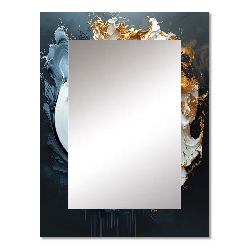 «Black Gold Abstract Shapes And Lines I», miroir mural décoratif de formes abstraites, grand miroir moderne, art imprimé en métal