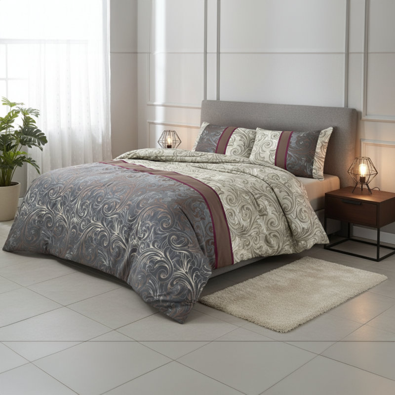 Ensemble de housse de couette réversible , Noir, Housse de couette très grande et 2 taies décorat