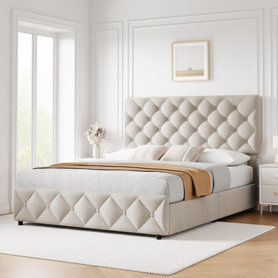 Easy Assembly Queen Size Bed Frame Space Saving, for Living Room, Guest Room
