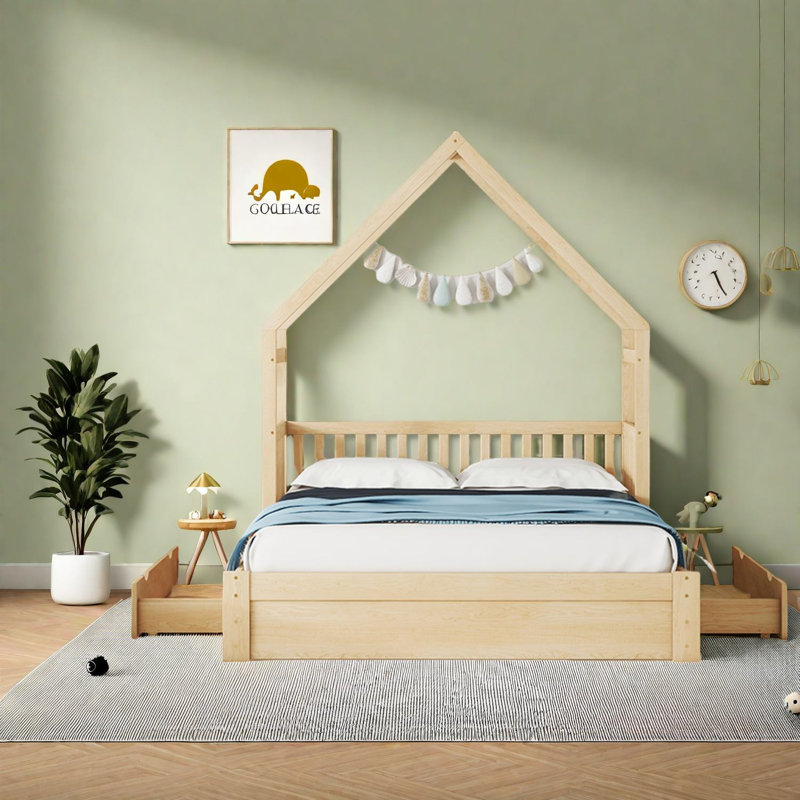 Space-saving Wood Queen Platform Bed With Storage, Rustic Home Style