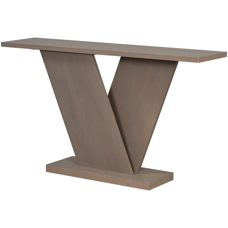 V-Base Design Console Table, Taupe/Taupe