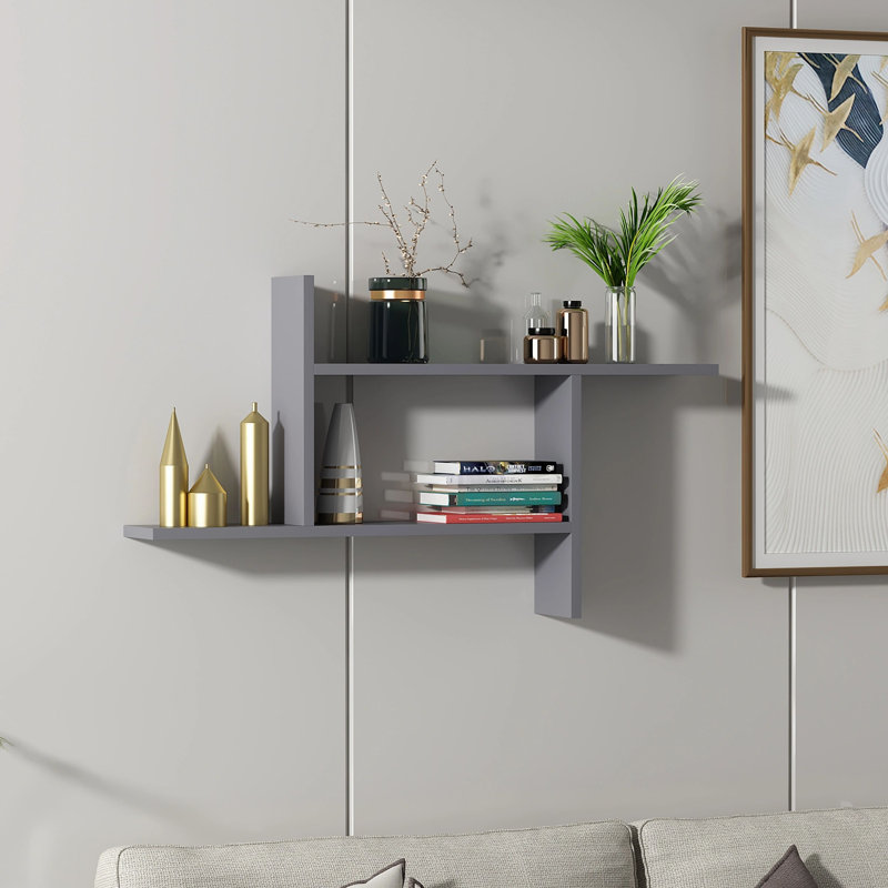 Conal 2 Piece Tiered Floating Shelf, Anthracite