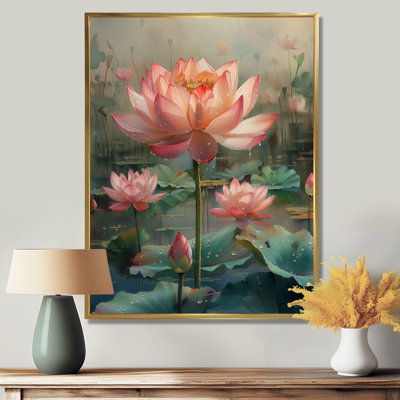 Rose rose vert sacré Bloom S - décoration murale Lotus