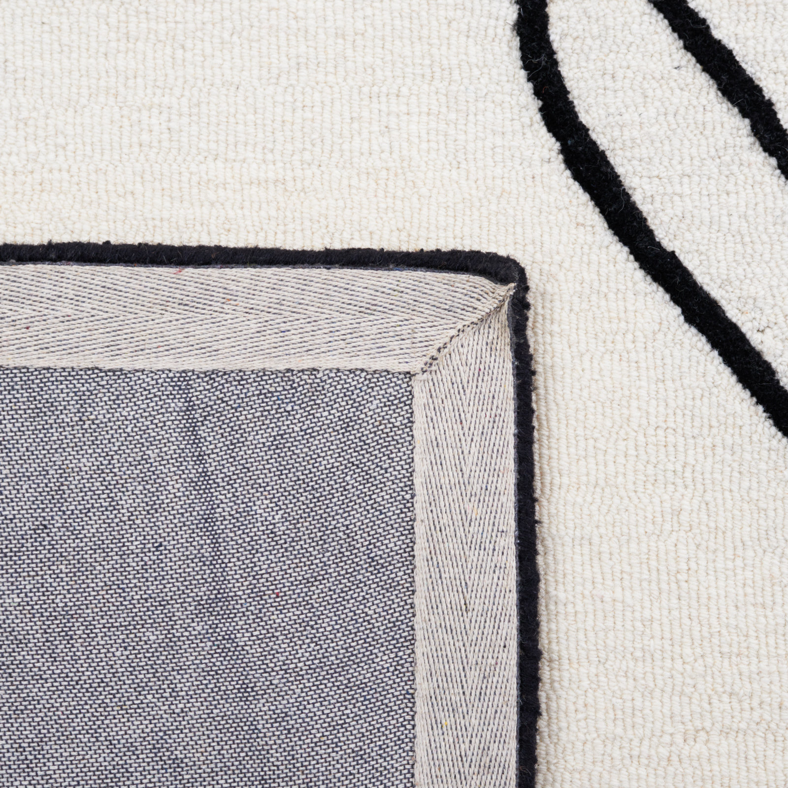 Felipe Ivory Black Hand-Woven Abstract Wool Rug, Square 6'