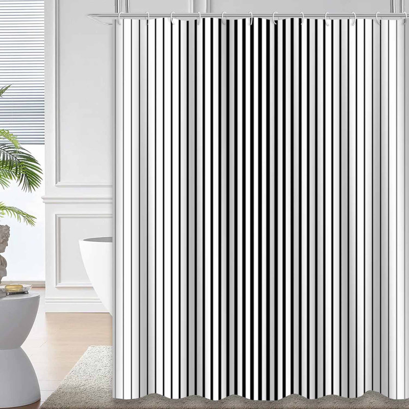 Rideau de douche abstrait à rayures noires et blanches abstraites avec 12 crochets, L 72 po x l 84 po