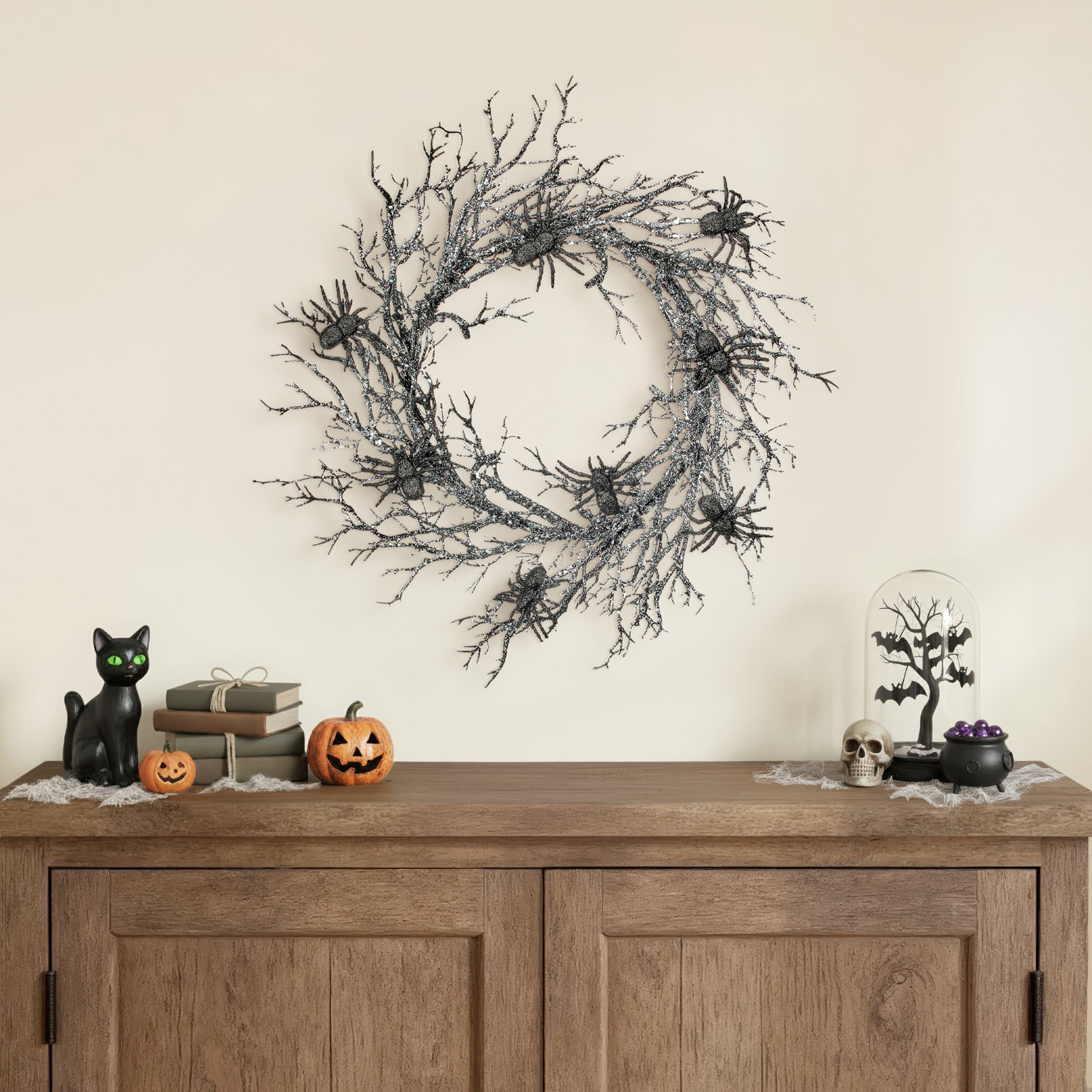 28" Glitter Branch Spider Wreath