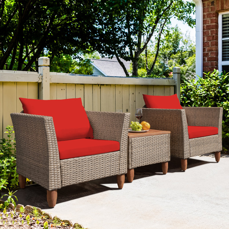 Antun Acacia 2 - Person Patio Conversation Set with Cushions, Brown Frame/Red Cushion