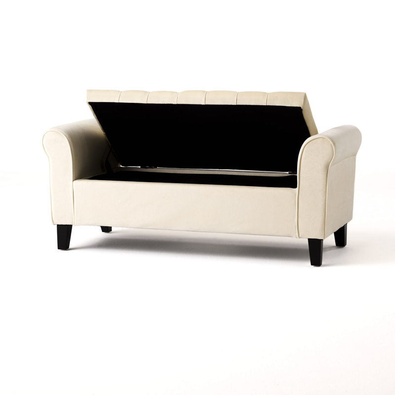 Banc de rangement en tissu avec accoudoirs roulés, pieds, conception en tissu à boutons, meubles d'entrée de salon de chambre à coucher