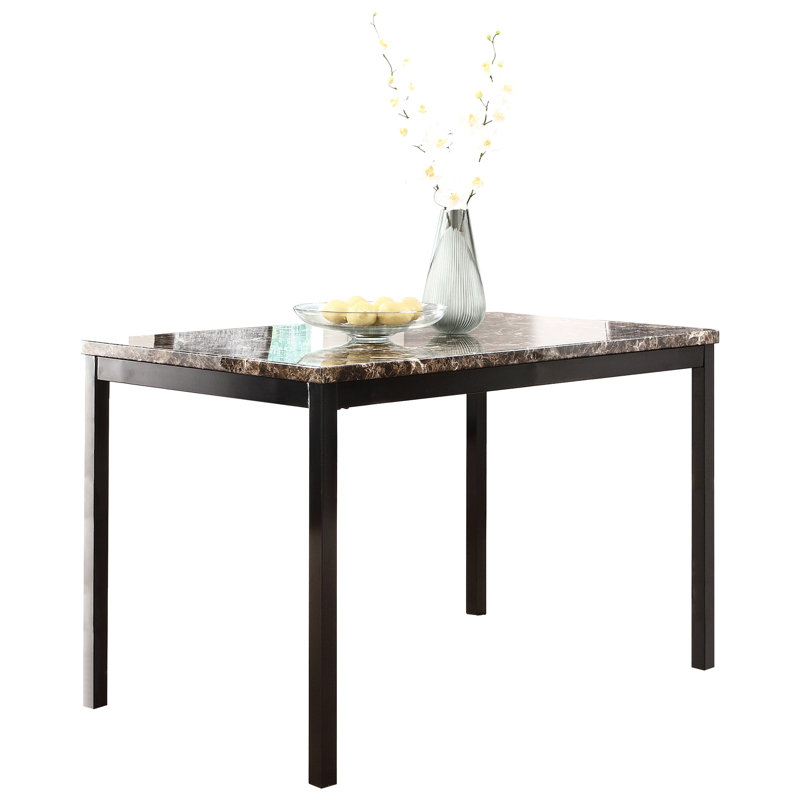 Table de salle à manger Burdell 4 avec finition brun imitation marbre et métal noir, structure de finition transitionnelle