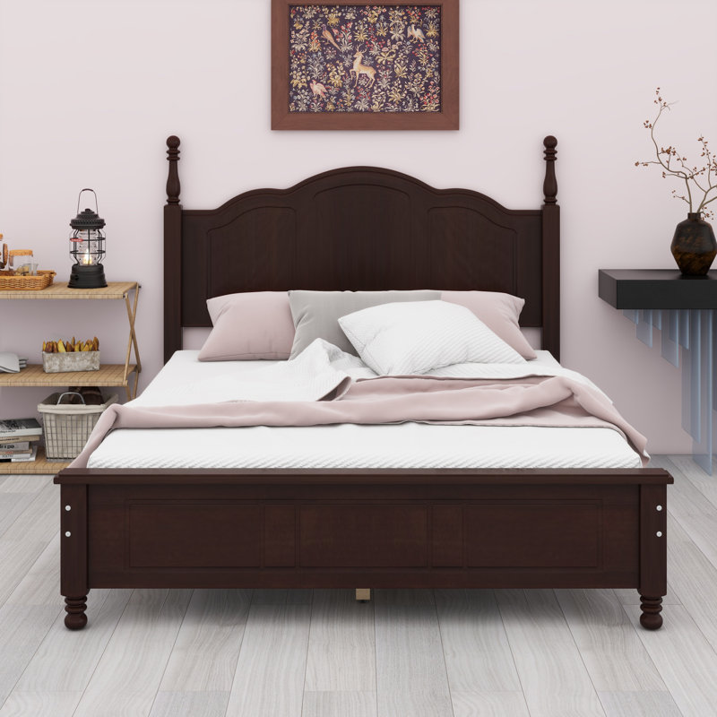 Base de lit plateforme en bois, lit plateforme de style rétro avec support en lattes de bois,, Noyer