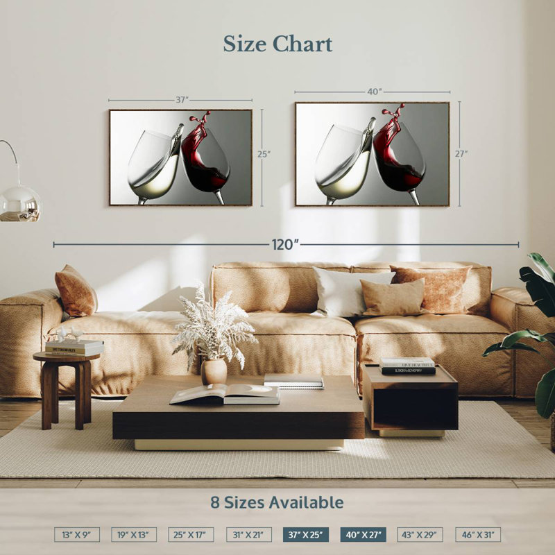 Blanc et vin rouge, 37 po x 25 po, Cadre flottant noyer