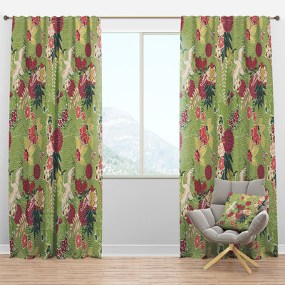 Oriental Silk Pattern - Farmhouse Velvet Curtain - Room darkening - 1 panel