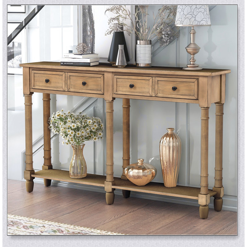 Console rustique avec deux tiroirs de rangement et une tablette inférieure pour un assemblage facile et un décor de salon élégant
