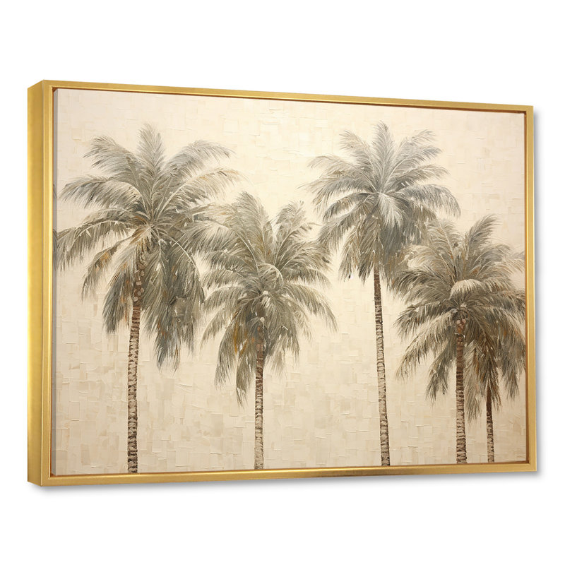 Vintage Tropical Palm Trees Gold Framed Canvas Print, 12" x 20"