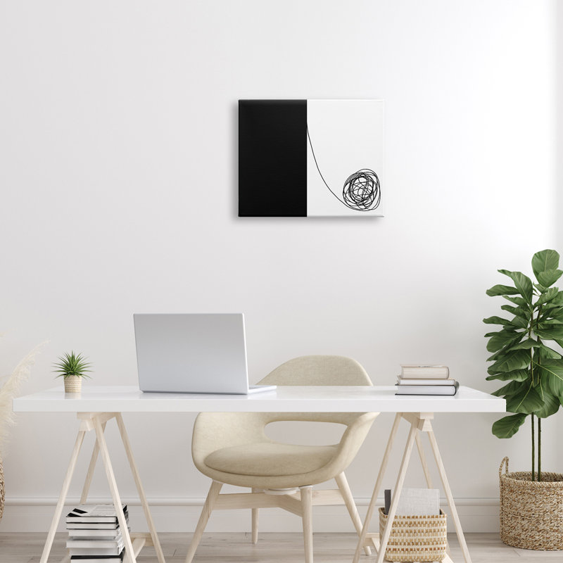 «Simple Abstract Modern Black and White Scribble» par Atelier Posters - impression, Toile tendue