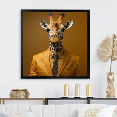 Yellow And Brown Suited Up Fashion Giraffe  - Giraffe Animal Wall Art