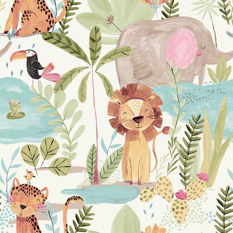 Papier peint amis dans la jungle, Blanc