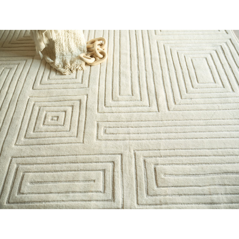 Teton Handmade New Zealand Wool Silver/Ivory Area Rug, Rectangle 8' x 10'