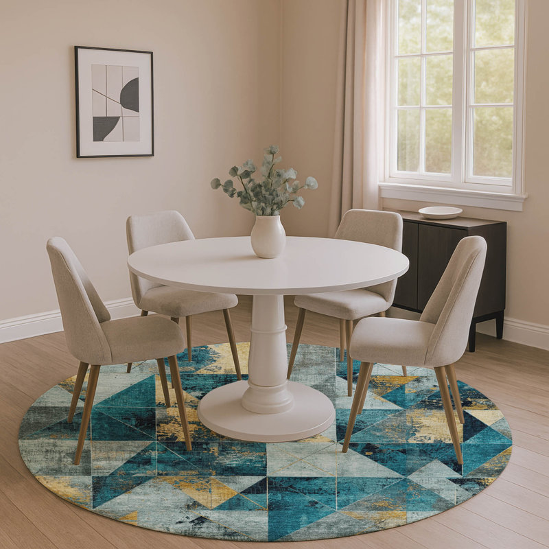 Premium Machine Washable Fairwood AMF1888 Geometric Rug, Round 8'