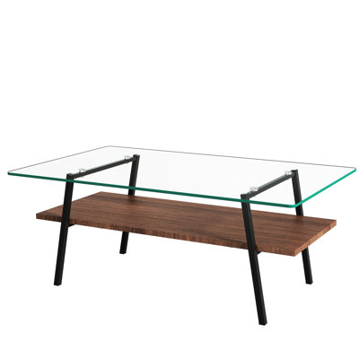 Stylish Tempered Glass Coffee Table With Construction For Home Decor Living Room A Clear Surface And Stable Metal Structure