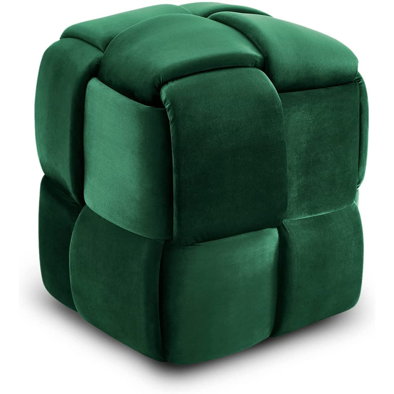 Soperton 43cm Wide Velvet Square Cube Ottoman, Green