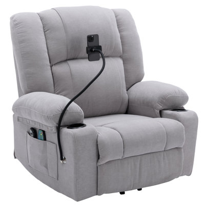 Power Lift Recliner Chair Electric Recliner With Massage And Heating Functions, Remote, Phone Holder, And Cup Holders In Grey -  Latitude RunÂ®, FD8A4027ED194CFD9B4142DBAC9C46FC