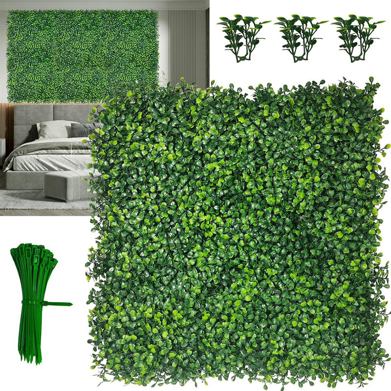 Artificial Grass Wall Panel,10"X 10"(8P) 4-Layer Leaf UV-Anti Gr...