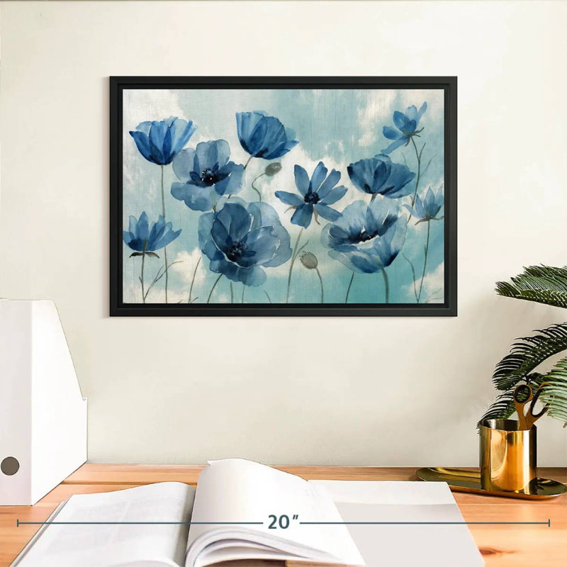 Springing Up Blue, 13" X 9", Floating Frame Black
