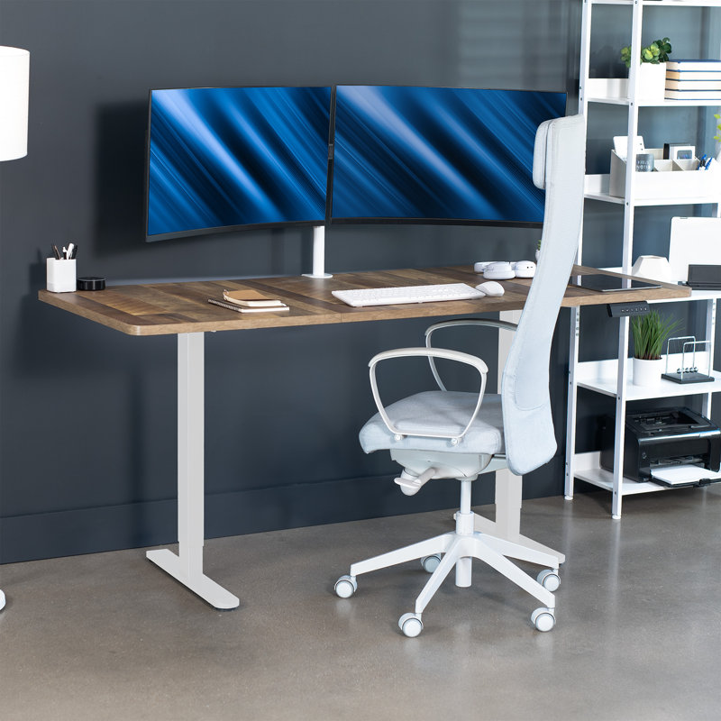Bureau debout à deux moteurs Vivo Electric, Bois recyclé, L 70,9 po, Blanc