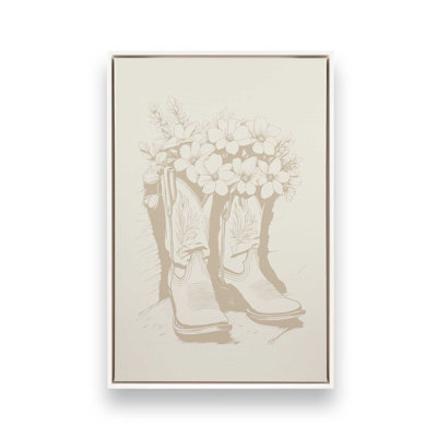 Botanical Cowboy Boots Canvas Print in a Frame