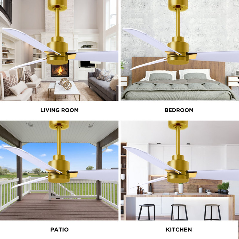 Alessandra Outdoor Downrod Ceiling Fan, Brushed Brass, Matte White