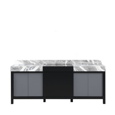 Black And Grey Double Bath Vanity 84 In. W X 22 In. D, With Castle Grey Marble Top