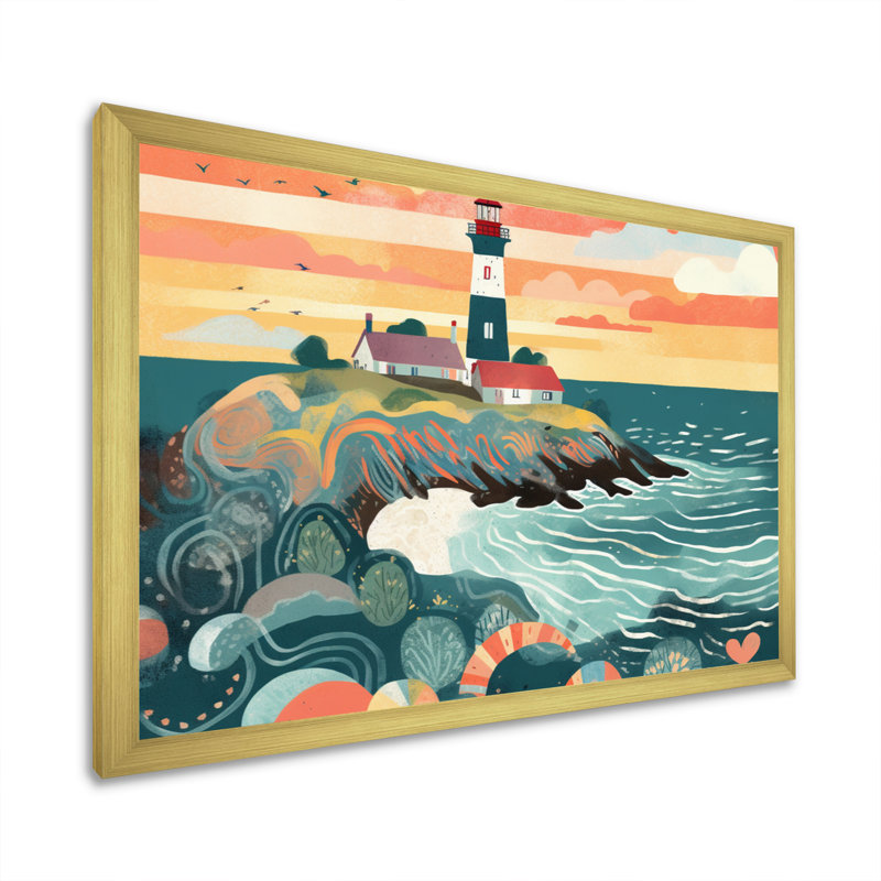 Phare côtier IV sur toile, H 16 po x l 32 po x P 1 po, Cadre doré à une seule photo