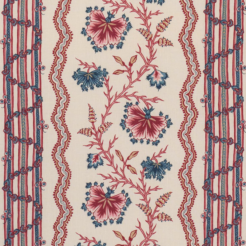 Tissu à rayures florales Parvati, Rouge