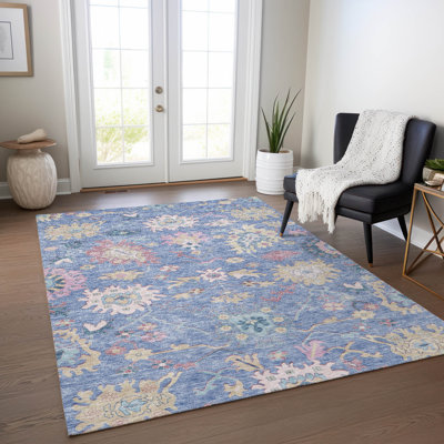Machine Washable Indoor/Outdoor Cicel ACN1154 Blue Rug