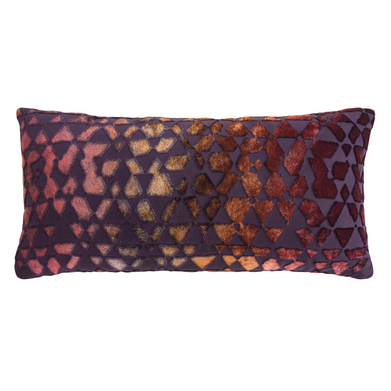 Triangles Rectangle Velvet Pillow Cover & Insert, 7" x 15", Wildberry