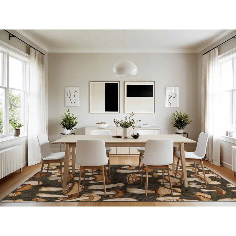 Tapis botanique brun lavable à la machine, Rectangle 7 pi x 10 pi