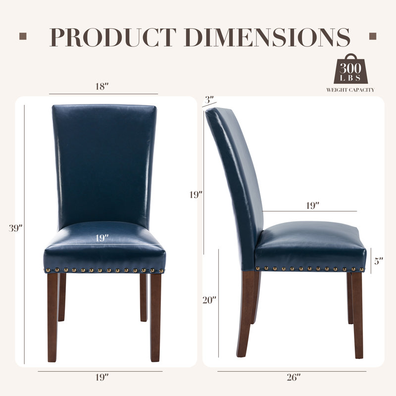 Modern Nailhead Trim Dining Chairs, Upholstered Parsons Side Chairs, Blue