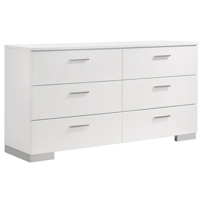 Ensemble de chambre à coucher double 4 pièces Sok, blanc moderne, tête de lit tapissier à DEL, Blanc / Chrome, Complète
