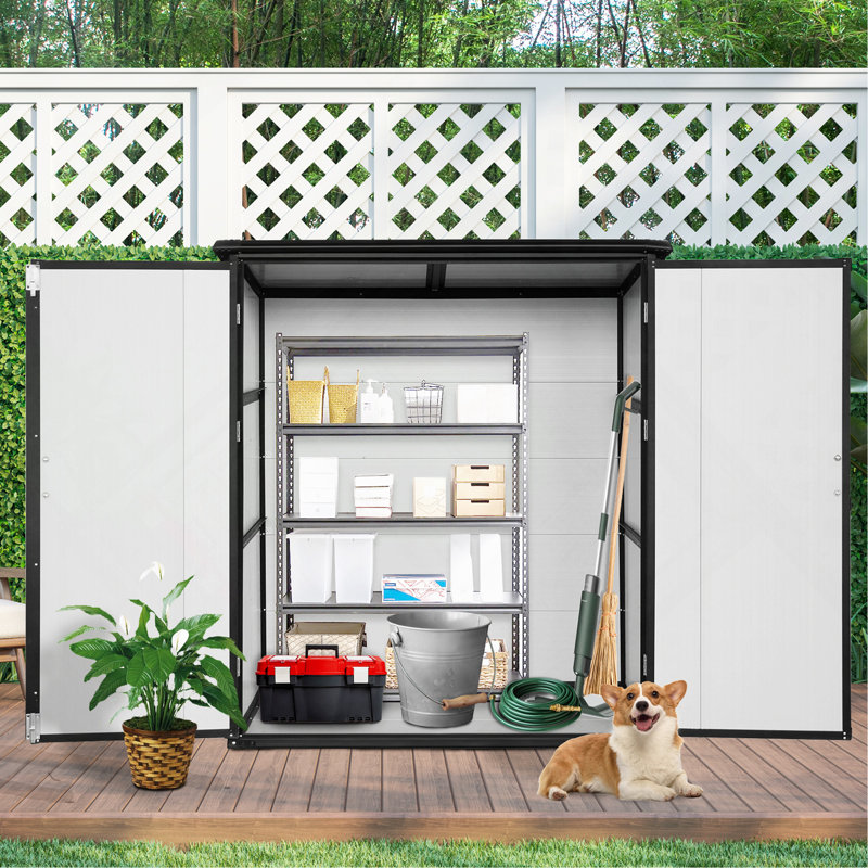 Armoire de rangement extérieure en résine imperméable 5X3ft avec portes verrouillables pour vélos et meubles de patio, Noir