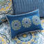Housse de lit de jour 6 pièces - réversible bleu avec grand imprimé médaillon et dos rayé, convient à un lit simple, comprend une housse, 3 taies décoratives, 1 coussin décoratif, pièce facile à nettoyer, envers pour matelas, machine