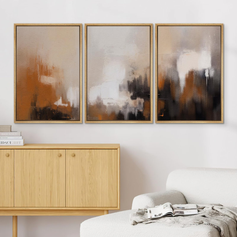 «Pastel aquarelle grise et brun foncé, coups de pinceau abstraits modernes et modernes», 3 pièces, Naturel