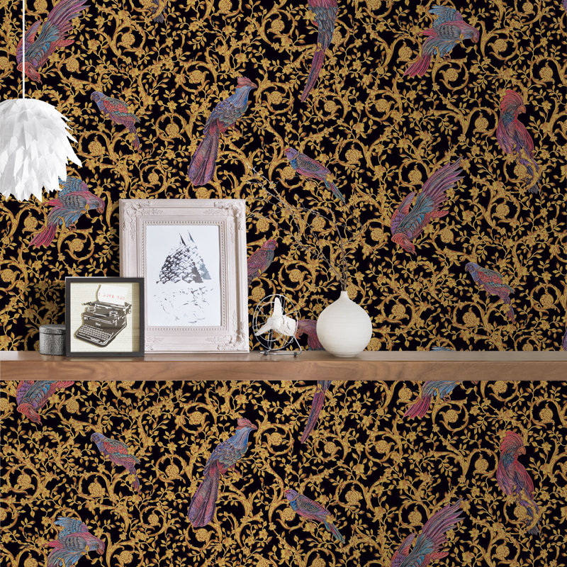 Guillemette 10.05m x 70cm Matte Wallpaper Roll, Yellow/Anthracite/Silver
