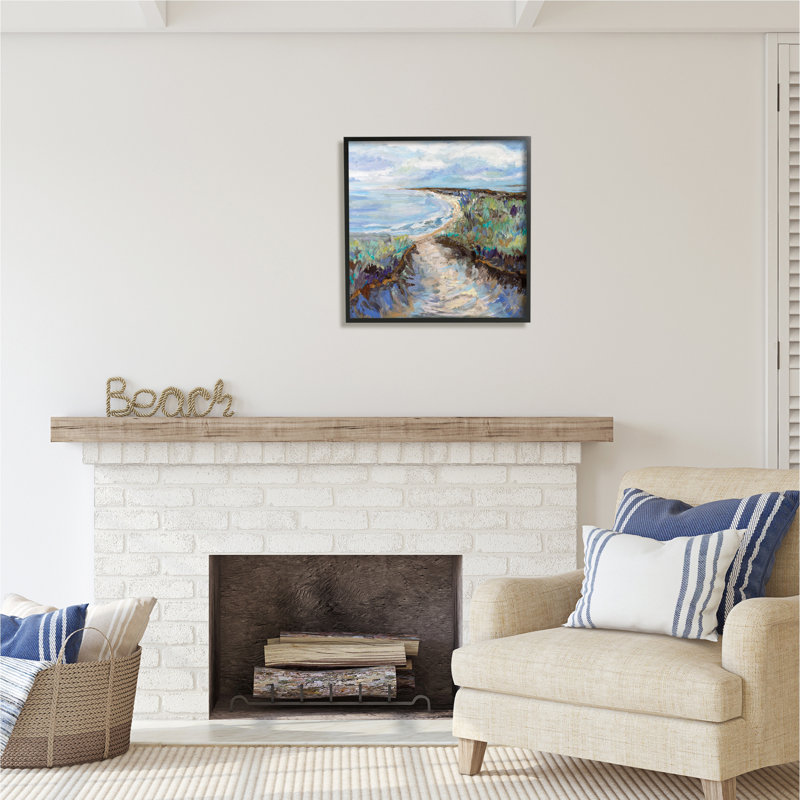 «Cloudy Ocean Coast», peinture par Jeanette Vertentes, H 24 po x l 24 po x P 1,5 po, Giclée encadrée noir minuit