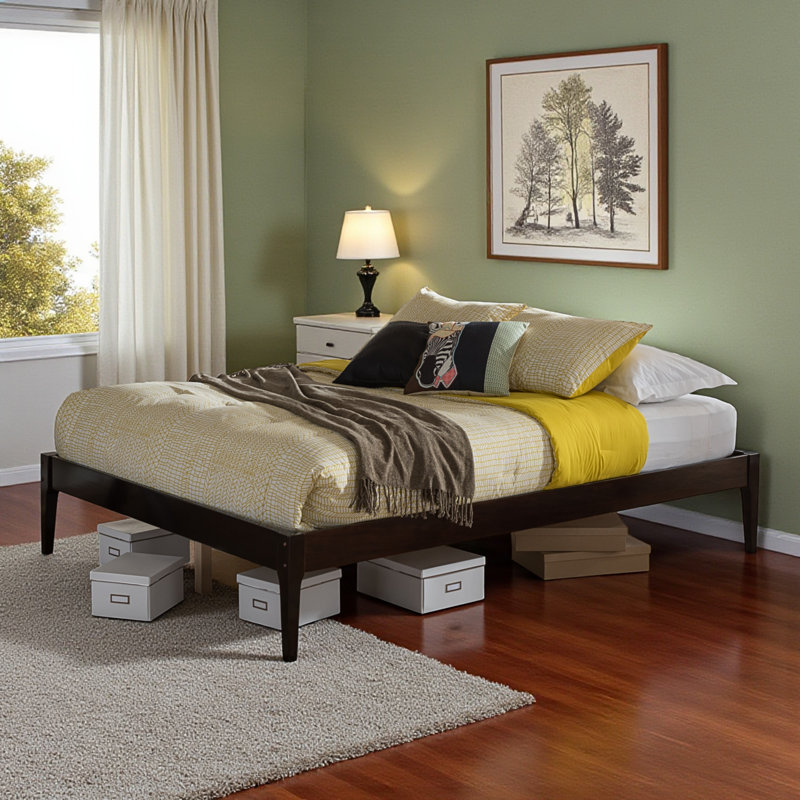 Quill Modern Cappuccino Finish Solid Wood King Size Bed Frame, 14.52'' H X 61.22'' W X 83.58'' L, King, Cappuccino