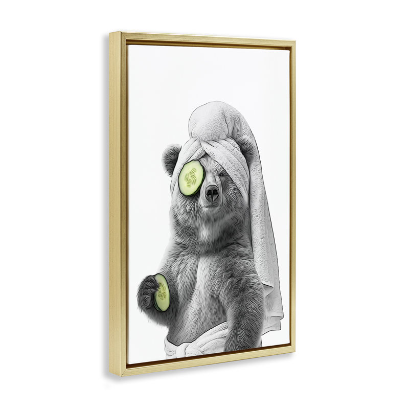 «Fun Bear Face Mask» par Annalisa Latella, Cadre flottant métallique doré, H 31 po x l 21 po