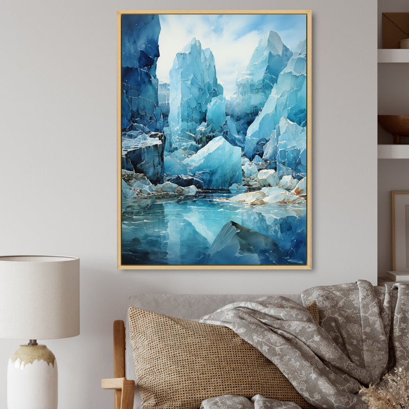 «Teal Glacier Crystalline Wonderland I», impressions d'art paysage et nature, H 44 po x l 34 po x P 1,5 po