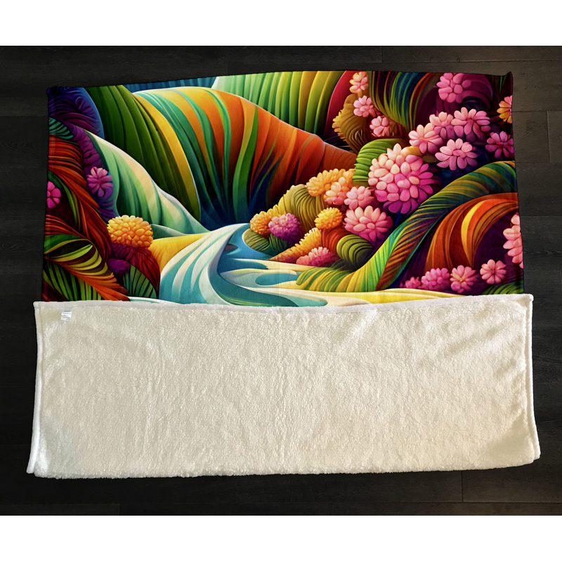 Throw Blanket, 68" W x 80" L, Floral/Abstract, Pink/Green/Blue/Orange