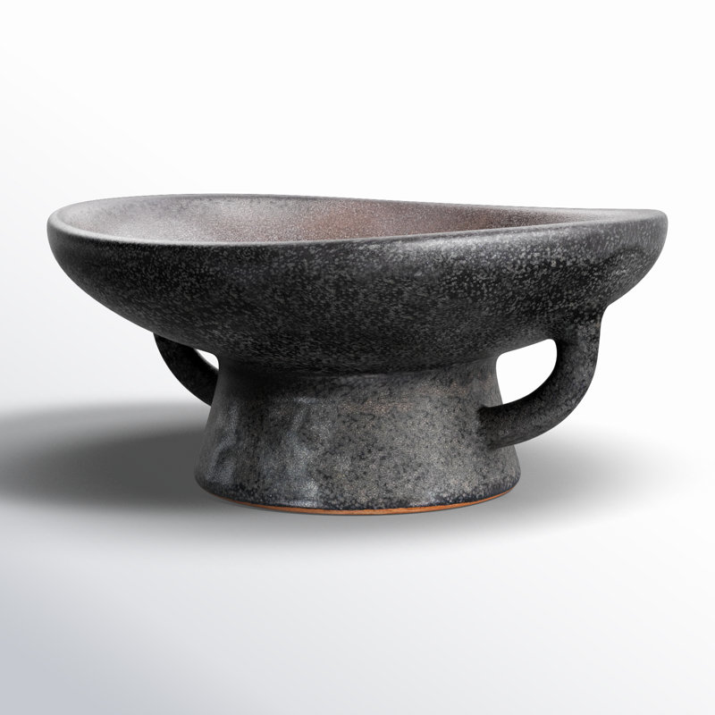 Black Ceramic Footed Serving Bowl with Handles